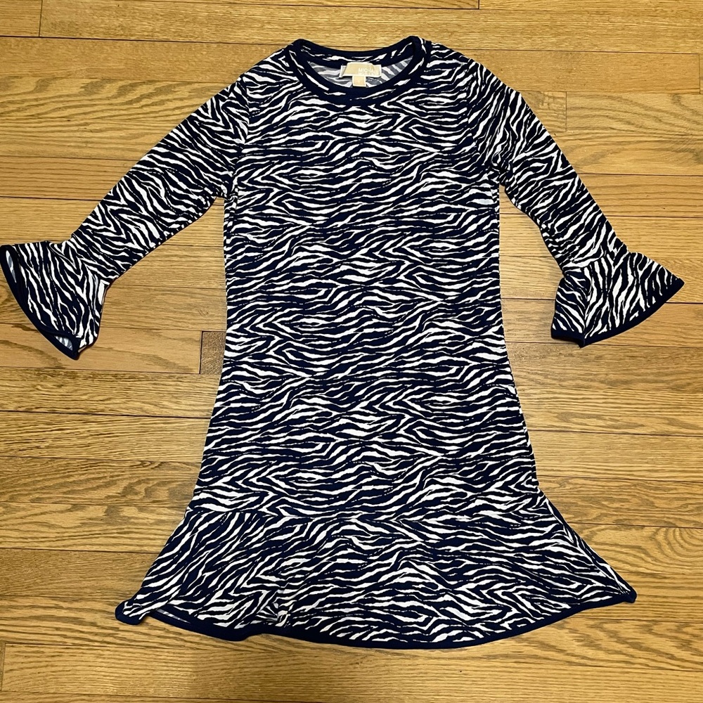 MICHAEL KORS Zebra print Bell sleeves Ruffle hem Jersey Dress